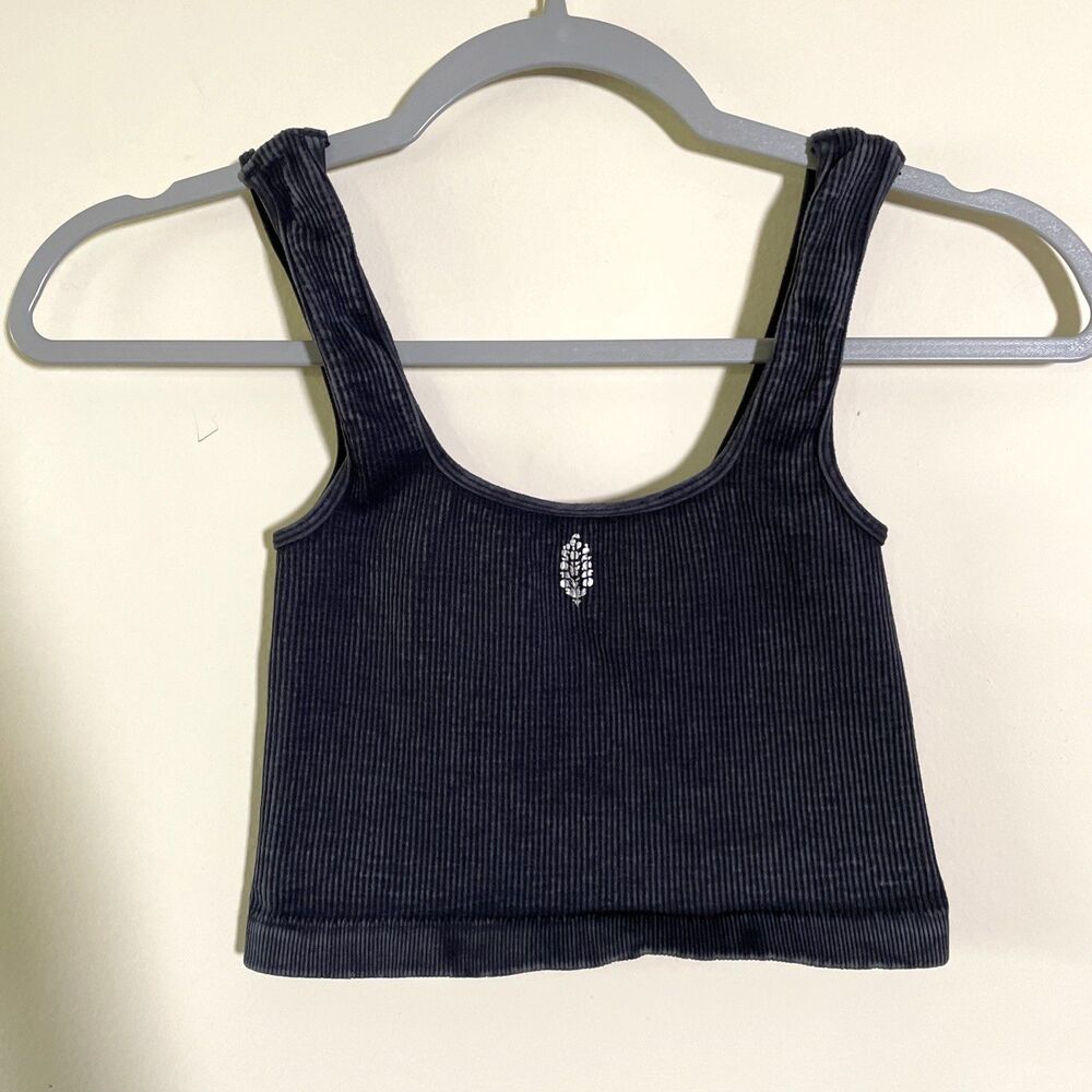 Free People Movement Happiness Runs Square Neck Crop Tank Top Sz XS / S Black - Picture 4 of 7